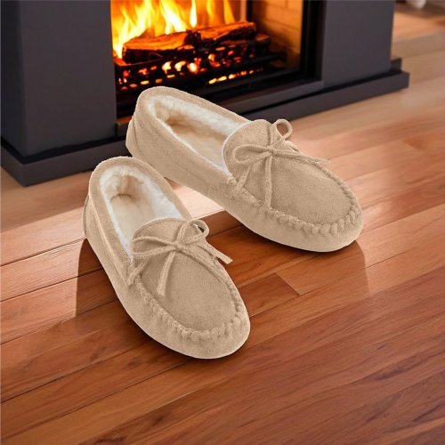 Cozy Faux Suede Plush Moccasin Slippers