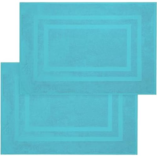 Luxury 100% Cotton Bath Matts for Bathroom | Set of 2 Modern Design Teal Blue(Turquoise) Bath Mat | Machine Washable & Eco-Friendly with a Soft & Absorbent Underfoot for Comfort