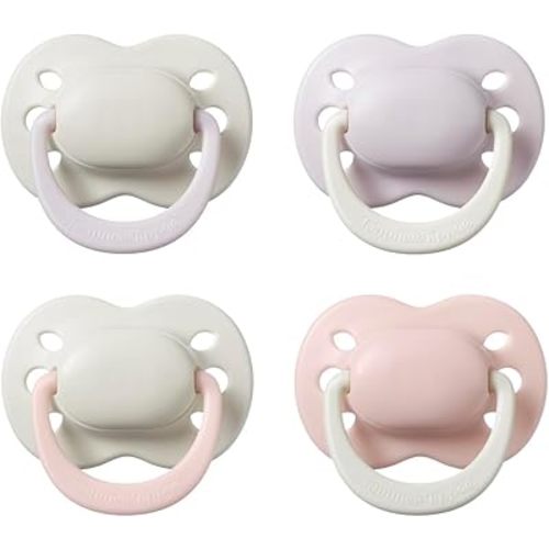 Tommee Tippee Newborn Pacifiers, 0-2 Months, Symmetrical Nipple, 100% BPA Free Silicone, Extra Air Holes, Dishwasher and Sterilizer Safe, Pale Plum and Cotton Candy, Pack of 4