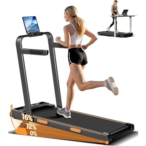 16% Incline Walking Pad Treadmill, 3-in-1 Under Desk Treadmill with Handles