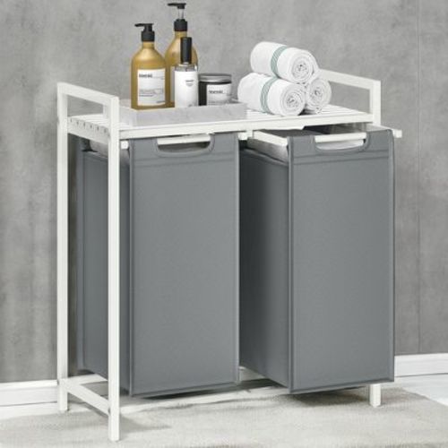 Laundry Hamper, Laundry Basket, Laundry Sorter with 2 Pull-Out and Removable Bags, Shelf, Metal Frame, 2 x 12.1 Gallons