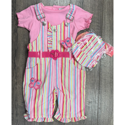 Baby Girl Clothes New Hopscotch 12 Month 3pc Striped Butterfly Overalls Outfit