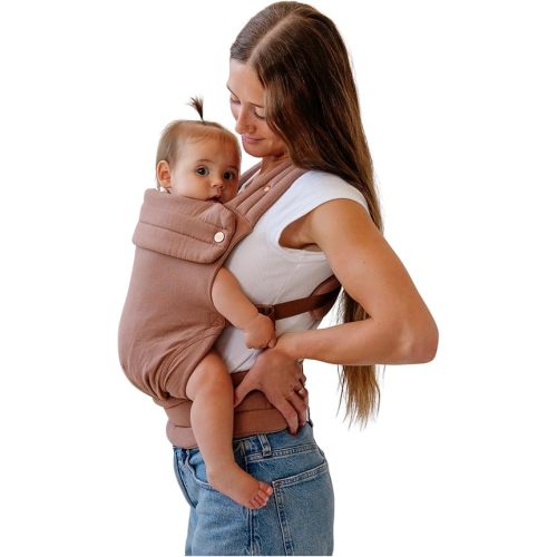 Mabē Monarch Ergonomic Baby Carrier – Premium Cotton Soft Structured Newborn to Toddler Carrier with Hip-Healthy Design, 3 Carry Positions (7-35lbs), Lightweight & Breathable, (Mocha)