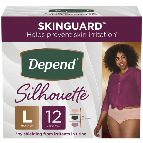 Depend Silhouette Adult Incontinence Underwear for Women, L, Black, Pink & Berry, 12Ct