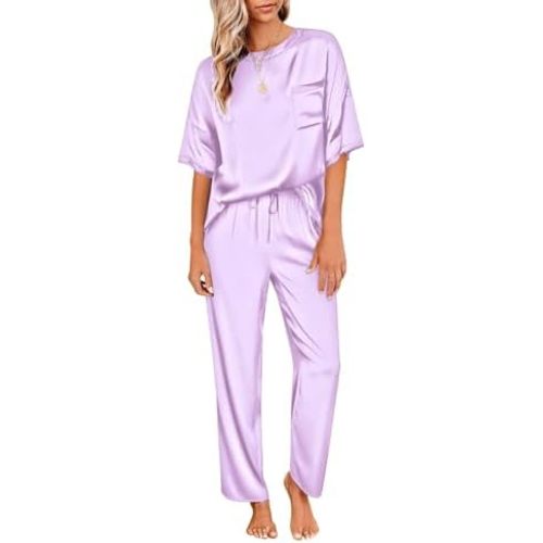 Ekouaer Pajamas for Women Set Silky Satin 2 Piece Lounge Sets with Pockets