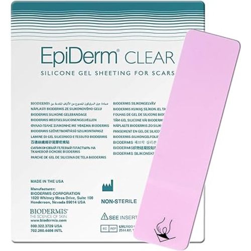 Epiderm Silicone Gel Strips - Silicone Tape for Scar Care - C Section, Tummy Tuck Tape & Cardiac Surgery Scars - Flexible & Reusable Strips - 1.4"x6" Clear