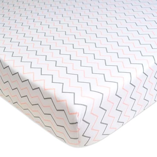 American Baby Company 100% Natural Cotton Fitted Crib Sheet 52" x 28" - Soft, Breathable, Hypoallergenic & Gentle Toddler Bed Sheet, Pink Zigzag, Neutral for Boys & Girls