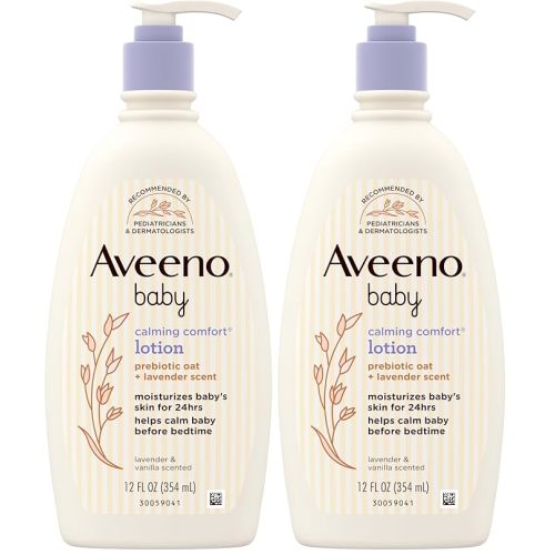 Aveeno Baby Calming Comfort Moisturizing Body Lotion with Relaxing Lavender & Vanilla Scents, Non-Greasy Baby Lotion, Nourishing Prebiotic Oatmeal, & No added parabens 12 fl. oz (Pack of 2)