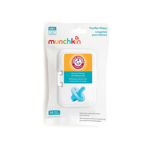 Munchkin Arm & Hammer Pacifier Wipes - Safely Cleans Breast Pump Parts and Feeding Essentials for Baby and Toddler, 1 Pack, 36 Wipes