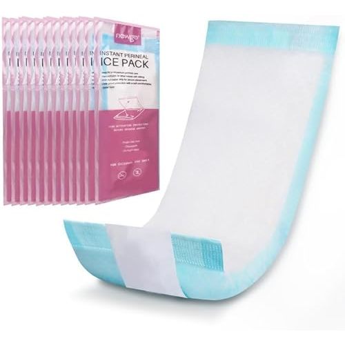NEWGO Disposable Instant Perineal Cold Packs for Postpartum, 12 Pcs, 13.7" x 4.5", Postpartum Essentials Absorbent Pad, Pain Relief for Women After Delivery & Vaginal Discomfort