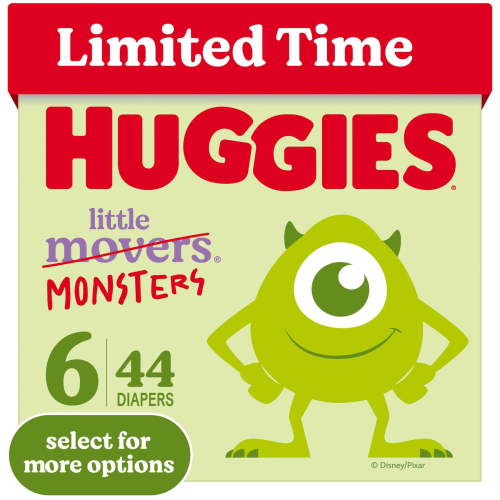 Huggies Little Movers, Little Monsters Edition Baby Diapers, Size 6, 44 Count