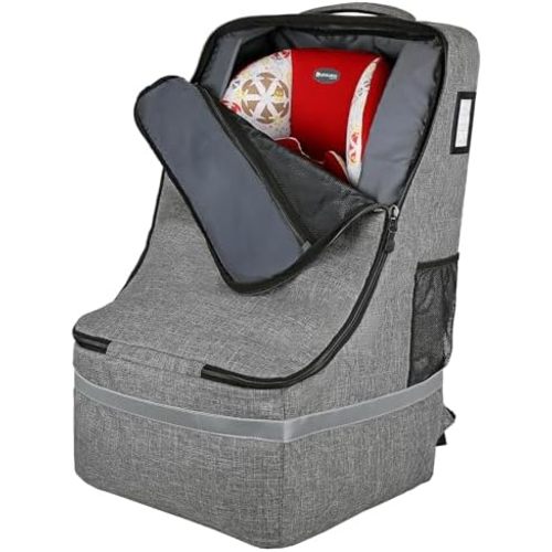 Car Seat Travel Bag for Airplane,Infant Seat Travel Bag with Shoulder Strap,Padded Car Seats Backpack with Reflective Stripes,Large Carseat Carrier Bag Travel Car Seat Cover,Grey