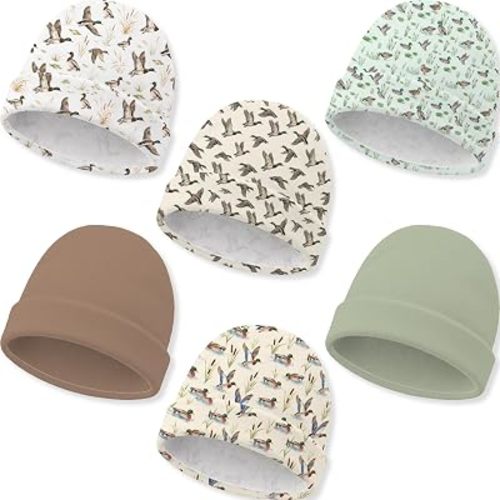 6 Pack Newborn Baby Hats Set Mallard Duck Hunting Soft Cotton Infant Toddler Beanies Caps Hospital Bag Essentials Baby Boy Shower Gifts 0-6 Months
