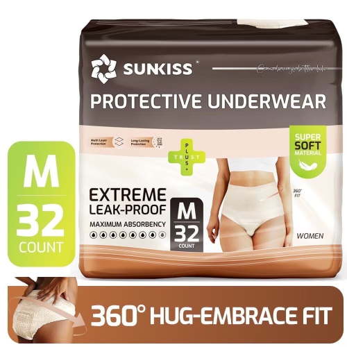 SUNKISS Women Incontinence Underwear, Daytime Disposable Postpartum Adult Panties, Protective Pull Ups with Maximum Absorbency, Medium, Beige, 32 Count