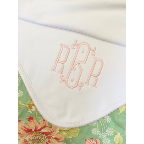 Monogrammed Baby Blanket: Cotton Receiving Blanket with Picot Trim