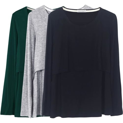 Smallshow Women's Nursing Tops Long Sleeve Breastfeeding Shirts 3 Packs