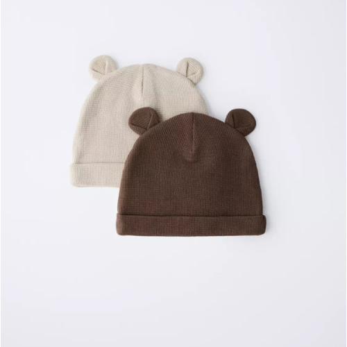TWO-PACK OF WAFFLE KNIT EAR HATS - Ecru / Brown | ZARA United States