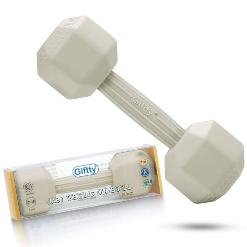 Giftty Baby Dumbbell Toy - Silicone Infant Rattle Teething Toy Teether Toddler Sensory Toy Durable Safe Exercises Workout Weight - Grea