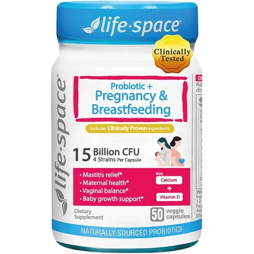 Life-Space Probiotic for Pregnancy & Breastfeeding, 3 in 1 Probiotic for Women, Clinically Proven for Mom's Breast, Gut & Vaginal Health, Baby Growth Support, 15 Billion CFU & 4 Strains, 50 Capsules