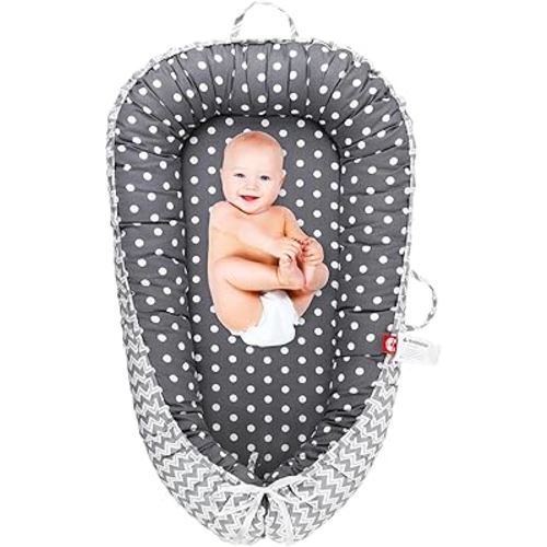 Baby Lounger for Newborn - Portable Infant Seat with Breathable Cover, Adjustable Cotton Bed for Floor Play & Travel | Newborn Essentials Gift 0-24M