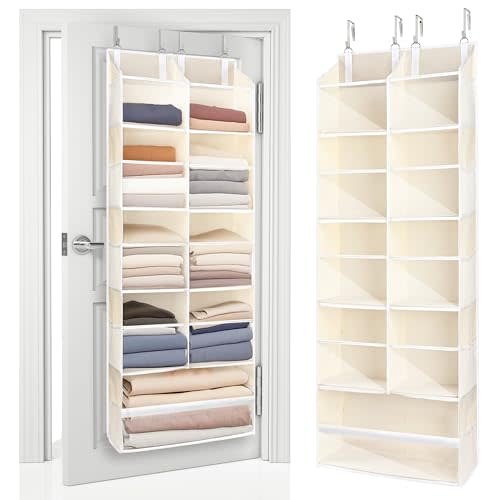 ULG Over the Door Organizer, 5-Tier Hanging Storage with Clear Windows, 19 Pockets for Closet, Pantry, Bathroom & Nursery Doors, Extra Large Storage Space with 4 Hooks, Easy to Install, Beige, 1-Pack