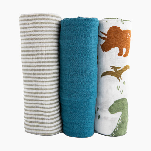 Little Unicorn Cotton Muslin Swaddle Blanket 3 Pack - Dino Friends