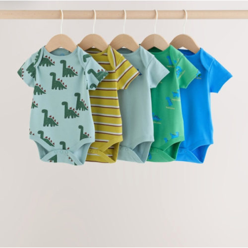 Buy Green Dinosaur Short Sleeve Baby Bodysuits 5 Pack from Next USA