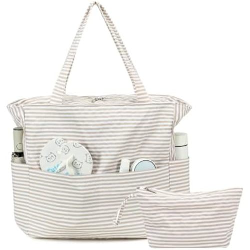 LOIDOU Large Beach Tote Bag Waterproof Sandproof Beach Pool bag with Zipper & Wet Pockets Shoulder Bag Travel Teacher Grocery