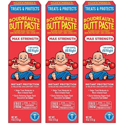 Boudreaux's Butt Paste Maximum Strength Diaper Rash Ointment, 4 oz, 3 Pack