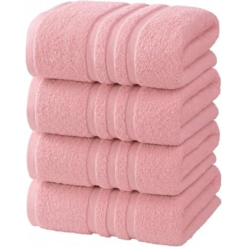 Velqora Large 100% Organic Cotton Bath Towels 4 Pack, 30x60 in, Pink