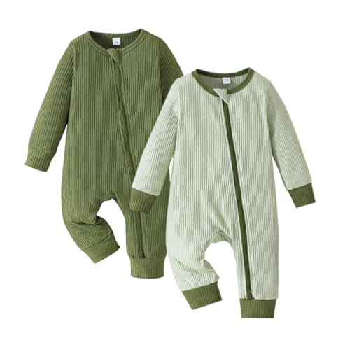 Bafeicao Unisex Baby Boy Girl 2 Pack Rompers Long Sleeve Two Way Zipper Romper One Piece Jumpsuits Clothes Sets