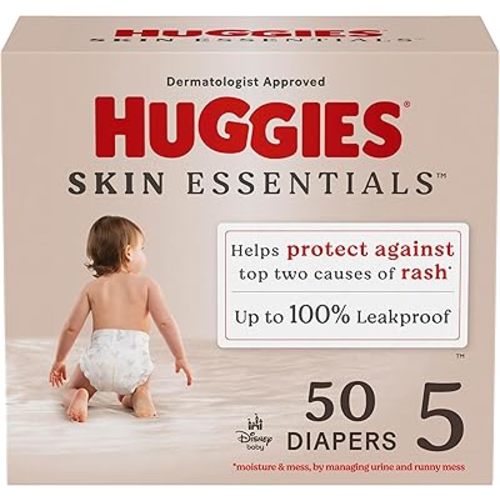Huggies Size 5 Diapers, Skin Essentials Baby Diapers, Size 5 (27+ lbs), 50 Count