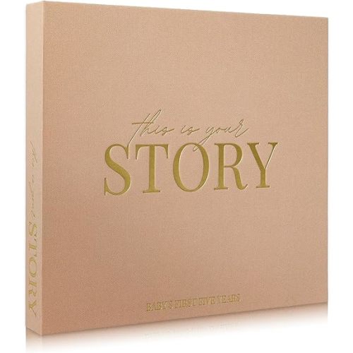 Baby Memory Book & Baby Keepsake Book to Record Baby's Milestones and Photos for Newborn Girl or Newborn Boy, Gender Neutral, Scrapbook Album, First 5 Year Journal Includes Stickers & Keepsake Box