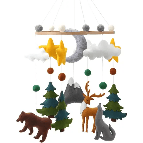 Woodland Mobile for Crib - A Woodland Crib Mobile with Stars Trees Clouds and Animals for a Forest or Hunting Theme