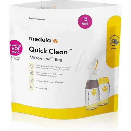 Medela Quick Clean Micro-Steam Bags for Bottles and Breast Pump Parts | 12 CT