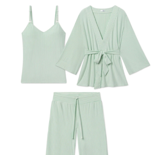 LAKE | Women | DreamModal™ Pajamas | Parisian Green Pencil Stripe Maternity Kimono Bundle