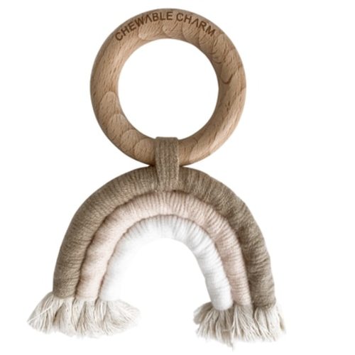 Beechwood & Macrame Teether, Tan/Blush