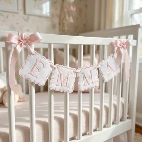 Custom Embroidered Name Banner, Nursery Fabric Garland, Personalized Baby Shower Heirloom Keepsakes