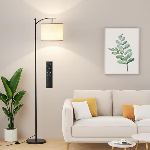 Ambimall 60" Floor Lamp with Remote and Stepless Dimmable Bulb, Black Pole