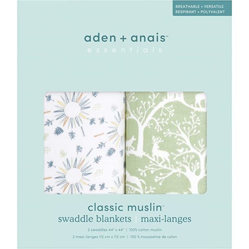 aden + anais Essentials Swaddle Blanket, Muslin Blankets for Girls & Boys, Baby Receiving Swaddles, Newborn Gifts, Infant Shower Items, 2 Pack, Harmony