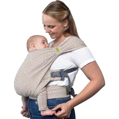 Boba Bliss Pre-Wrapped Baby Carrier with Buckle - Newborn to 7-35 lbs Light, Breathable & Easy to Adjust Hybrid Infant Sling & Toddler Carrier - Certified Hip-Healthy for 0-18 Months - Sand Leopard