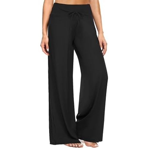 ZOOSIXX Soft Black Pajama Pants for Women, Wide Leg Pants Woman Flowy Comfy Casual Lounge Yoga Capri Pants 22”/ 30”