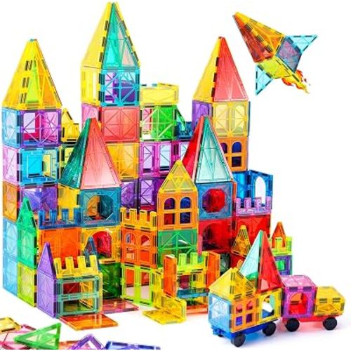 Magnetic Tiles, 135PCS Magnetic Building Blocks with 2 Cars, Large Magnet Building Set,STEM Sensory Educational Toys Gift for Toddlers Kids Boys Girls.