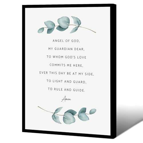 Inspiring Wall Art,Angel Of God My Guardian Dear Angel Prayer Wall Art Catholic Prayer Print Botanical Nursery Kid Wall Art,Christian Prayer Room Decor,Wall Art,8"x12"Framed Wall Art
