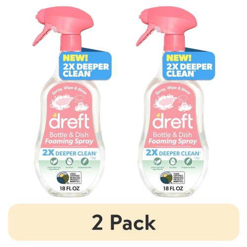 (2 pack) Dreft Foaming Baby Bottle and Dish Cleaning Spray, Plant-Derived Formula, 18 Fl Oz