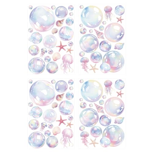 4 Sheets Bubble Wall Decals, Colorful Bubble Wall Cutouts Decal Ocean Decor Sticker Ideal Background Decorations for Bathroom Birthday Under The Sea Mermaid Theme Party(Style 1)