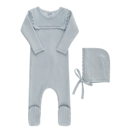 Scallop Trimmed Rib Knit Romper & Bonnet I Newborn Layette with Hat | Feltman Brothers