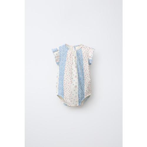 DENIM PATCHWORK FLORAL PINAFORE AND BLOOMERS - Blue / White | ZARA United States