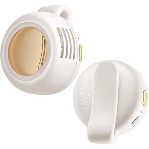 Portable Silent Mini Bladeless Fan Clip On, 3 Speeds & Queit, Hands Free Shirt and Waist Clips Whirlwind Fans, USB Rechargeable, Suitable for Outdoor & Travel & Office (cream white)