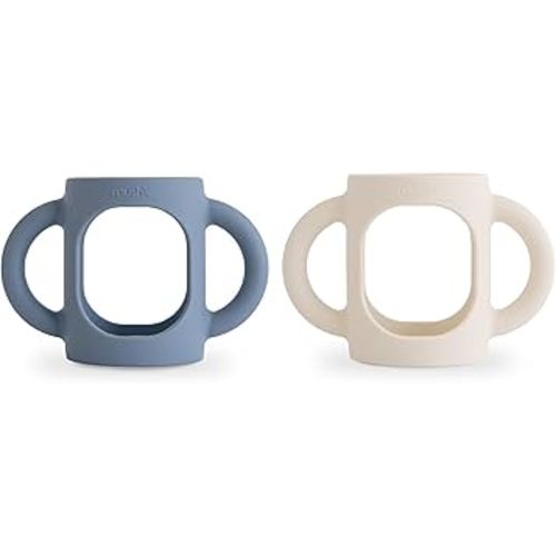 mushie Silicone Baby Bottle Handles 2-Pack | Narrow Bottle Compatible for 3 Months+ (Tradewinds/Shifting Sand)